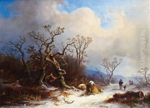 Verschneite Winterlandschaft Mit Figurenstaffage by Orest Issaakowitch Timaschewskji