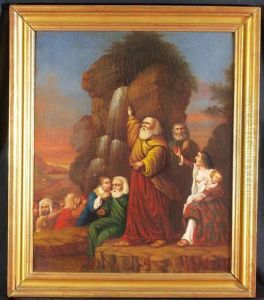 Biblical Figures In Landscape by J C Brell