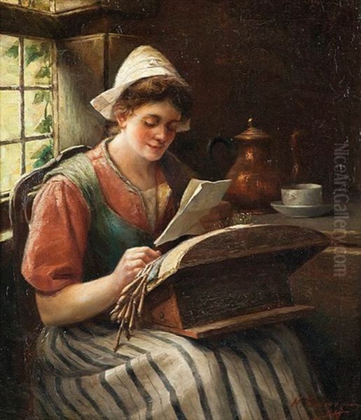 Lace Maker At The Window, Reading A Letter - view 1