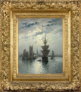 Vue D"un Port Au Clair De Lune by Louis Etienne Timmermans