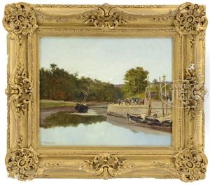 Port View At Low Tide by Louis Etienne Timmermans