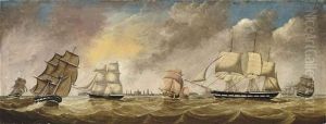 A Plethora Of Merchant Shipping In The Solent Off Hurst Castle by Benjamin Tindall of Hull