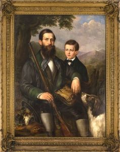 Reprasentatives Jagdportrat Vater Und Sohn