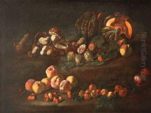 Nature Morte Aux Champignons, Peches, Cerises, Melons Et Figues by Simone Del Tintore