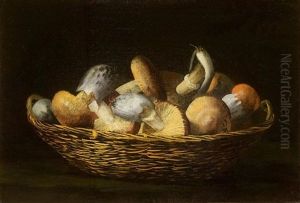 Still Life With Fungi In A Basket by Simone Del Tintore