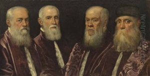 A Group Portrait Of Four Venetian Senators, Bust-length by Domenico Tintoretto