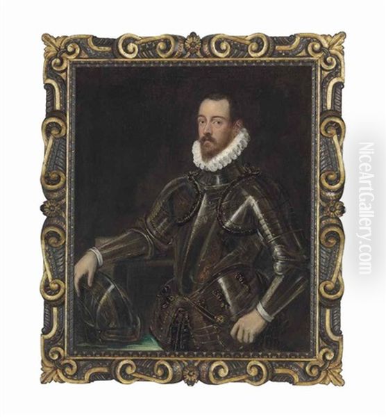 Portrait Of A Gentleman, Three-quarter-length, In A Suit Of Armour Etched With Gold, His Right Hand Resting On His Helmet - view 1