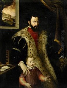 A Portrait Of A Senator With A Child by Domenico Tintoretto