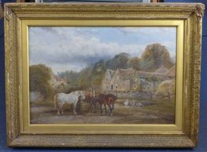 Cattle Watering In The Grounds Of A Country House And Horses In A Farmyard (pair)