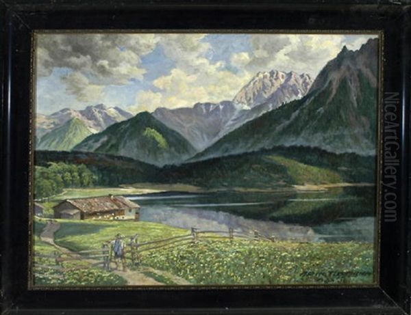 Angler Auf Dem Weg Zur Fischerhutte An Einem Bergsee Gelegen - view 1