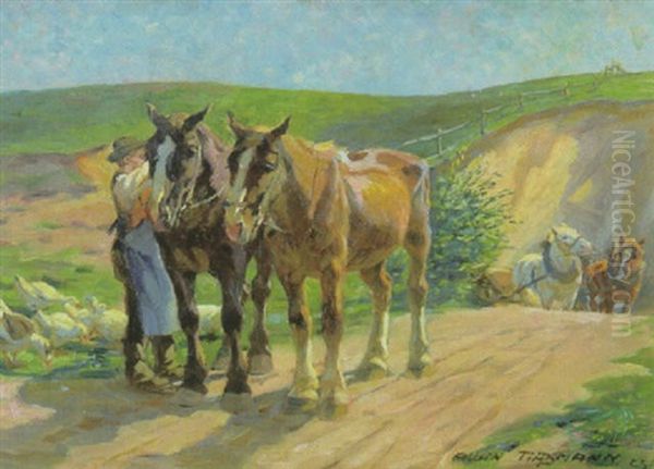 Bauer Mit Pferden Auf Dem Feldweg - view 1
