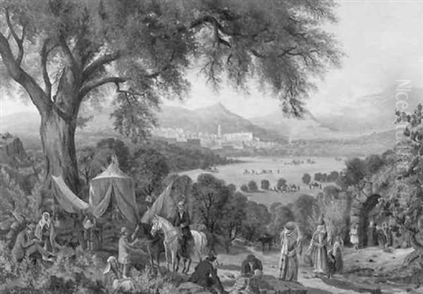American Camp In The Levant, With Views Of Distant Plains And Hill Town - view 1