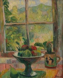 Coupe De Fruits Devant La Fenetre by Eugene Tirvert