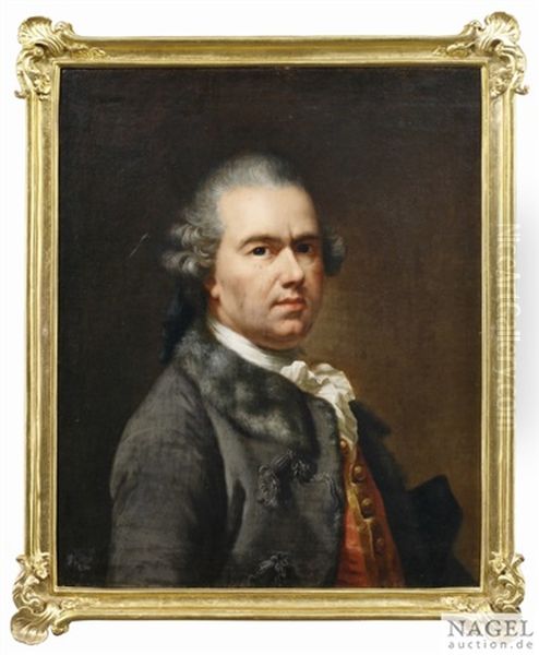 Selbstportrait Des Kunstlers Als Brustbild In Dreiviertelansicht Nach Rechts In Grauem Pelzbesetzten Rock Und Mit Roter Weste - view 1