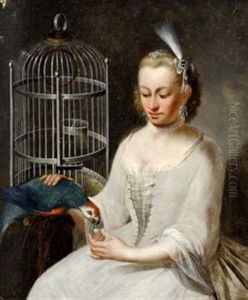 Elegante Dame Mit Papagei Und Vogelkafig by Johann Heinrich Tischbein the Younger