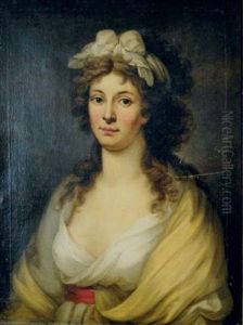 Portrait Of A Lady In A White Dress And Yellow Shawl, A White Scarf In Her Hair