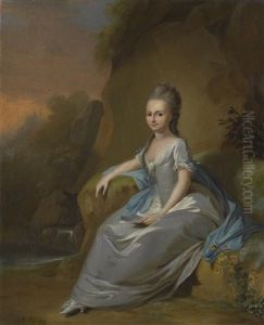 Portrait Of Elisabeth Von Breitenbach, Wearing A Blue Dress, Seated In A Landscape by Anton Wilhelm Tischbein