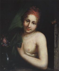 Bildnis Einer Jungen Dame Mit Entblosster Brust Und Blumenstrauss Am Fenster by August Albrecht Christian Tischbein