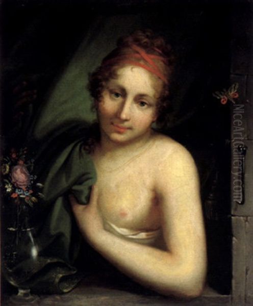 Bildnis Einer Jungen Dame In Einer Fensteroffnung Mit Einer Blumenvase - view 1