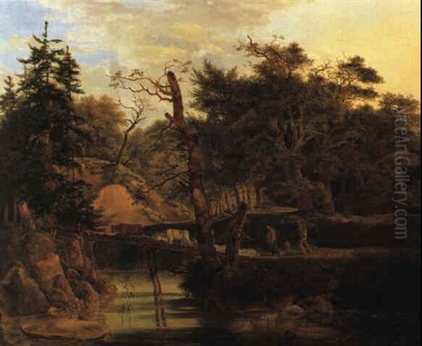 Bewaldete Fluslandschaft Mit Hirten - view 1