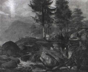 En Klippefyldt Bjergegn Med Et Vandfald by Carl Wilhelm (Ludwig) Tischbein