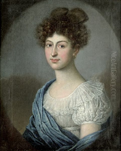 Bildnis Einer Jungen Frau Im Weisen Empirekleid Mit Blauem Umhang - view 1