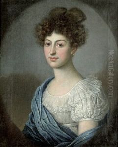 Bildnis Einer Jungen Frau Im Weisen Empirekleid Mit Blauem Umhang