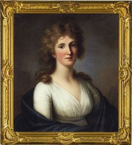 Portrait Of Sara Anna Von Miltitz, Half Length In A White Dress And Dark Shawl by Johann Friedrich August Tischbein