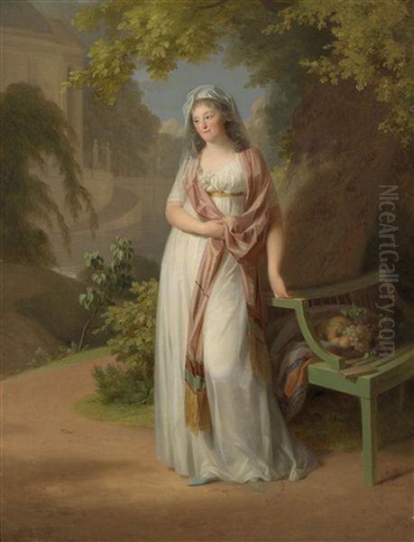 Bildnis Der Furstin (seit 1807 Herzogin) Luise Von Anhalt-dessau, Markgrafin Von Brandenburg-schwedt, An Einer Gartenbank Stehend - view 1