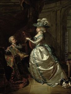 Two Elegant Figures Playing Music In An Interior by Johann Heinrich Wilhelm Tischbein I