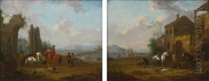 Travelers Before A Ruin; Travelers At An Inn by Johann Jacob Tischbein