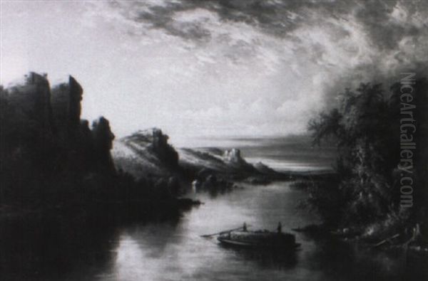 Lumber Raft And Steamboats On A River - view 1