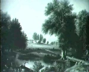 Rural Landscape With A Ranch, Figures And Livestock by William H. Titcomb