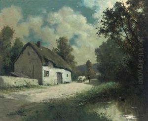 A Drover At A Country Cottage Under The Stars by H. Bremontier