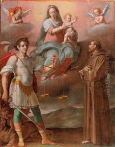 Madonna And Child Between The Archangel Michael And Saint Francis by Santi Di Tito