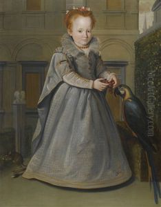 Portrait Of Lucrezia, Daughter Of Niccolo Di Sinibaldo Gaddi, Standing Full-length In The Garden Of The Palazzo Gaddi, With A Macaw And A Jerboa by Santi Di Tito