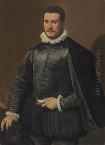 Portrait Of A Gentleman, In A Black Embroidered Silk Doublet And Cloak, With A Ruff, Holding Gloves And A Letter In His Left Hand, A Lute On The Table