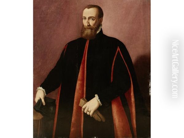 Portrait Of A Senator, Three-quarter-length, In Black And Red Costume, Standing - view 1