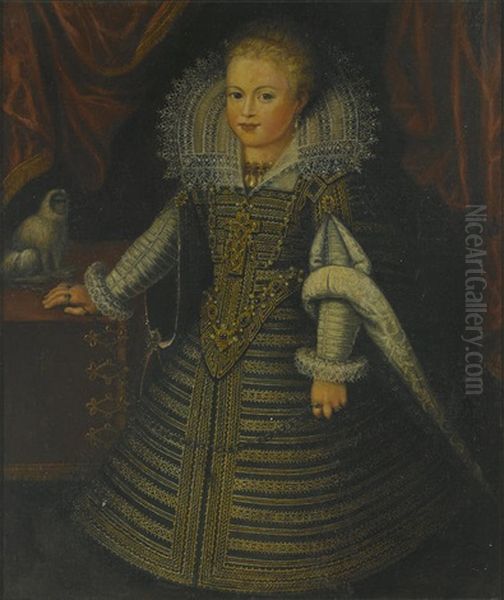 A Portrait Of A Young Girl, Full Length, In An Embroidered And Jeweled Dress - view 1