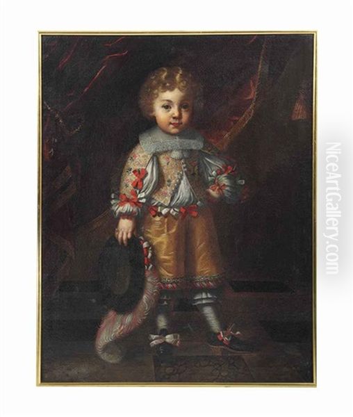 Portrait Of A Boy, Full-length, In An Embroidered Jacket With Ribbons, A Plumed Hat In His Right Hand, In An Interior - view 1