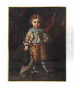 Portrait Of A Boy, Full-length, In An Embroidered Jacket With Ribbons, A Plumed Hat In His Right Hand, In An Interior by Tiberio (Valerio) di Tito