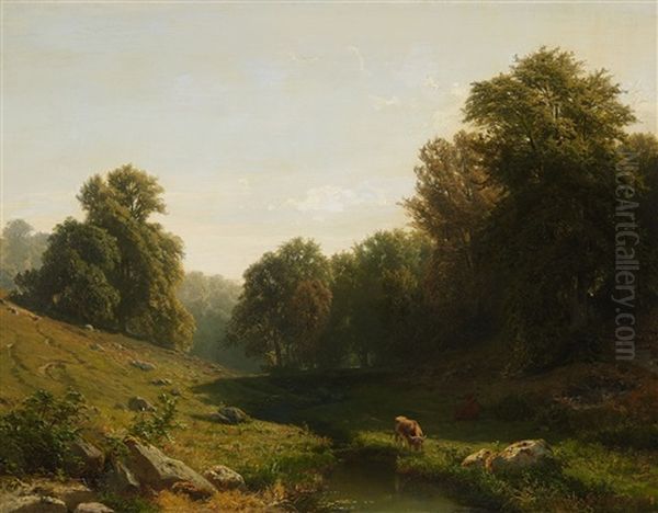 A Stream In A Wooded Landscape - view 1