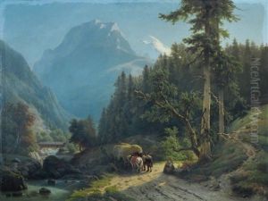 Charrette De Foin Dans Un Paysage Alpin