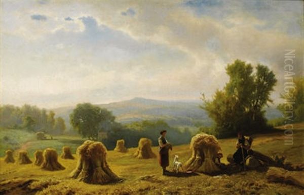 Harvesters In An Alpine Setting - view 1
