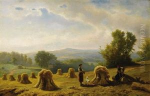 Harvesters In An Alpine Setting by Jacobus Nicolaas Tjarda Van Stachouwer