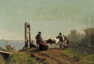 Peasants Waiting For A Ferry, Lower Rhine by Jacobus Nicolaas Tjarda Van Stachouwer