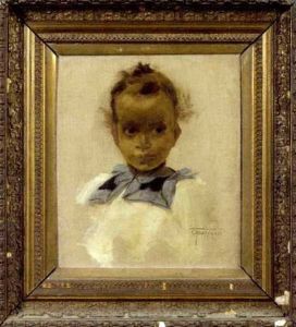 Portrait Of A Young Black Girl Wearing A White Blouse With Blue Collar