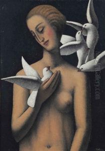 Le Nid/une Fille Debout Avec Quatre Colombes Le Nid/une Fille Debout Avec Quatre Colombes
