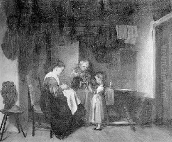 Stubeninterieur Mit Einer Bauerin Und Ihren Kindern - view 1