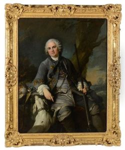 Portrait De Pierre Simon Mirey, Secretaire Du Roi, Conservateur Des Hypotheques, Peint En Chasseur Tenant Un Fusil